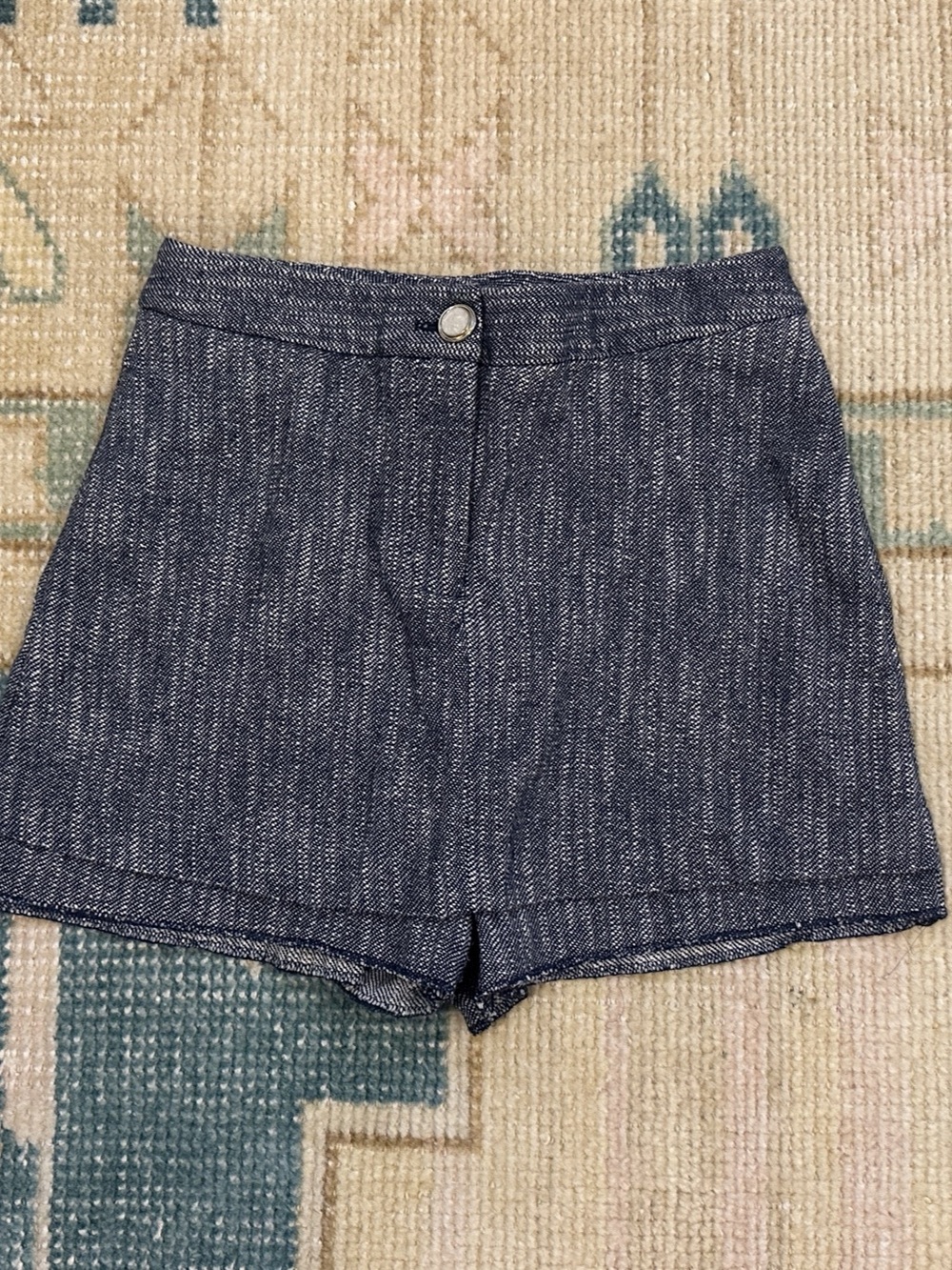 Zara Textured High Waisted Tailored Shorts Navy White Size S